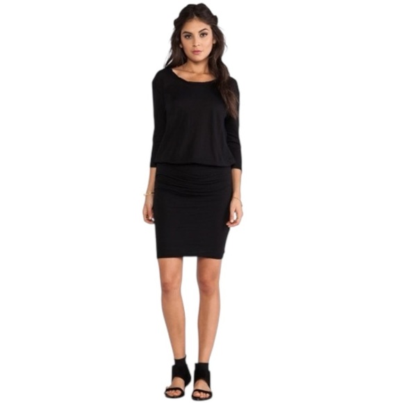 James Perse Crepe Jersey Dress Dolman Blouson 3/4 Sleeve Black Size Large NWT - Picture 2 of 14